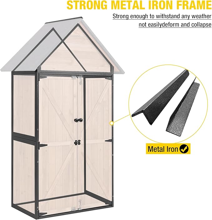 Aivituvin Shed Outdoor Storage Cabinet with All-Around Strong Metal Frame Wooden Tool House with Adjustable Shelfs and Floor,Waterproof Roof (Brown)