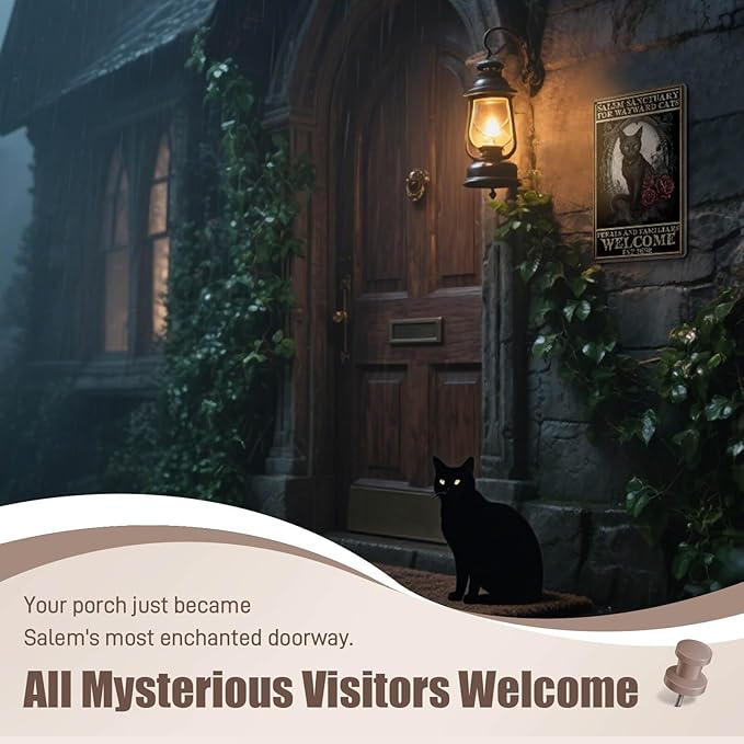 Vintage Halloween Decorations Indoor Black Cat Wall Art Witchy Room Decor Home Bedroom Halloween Decor Black Cat Signs 8x12 Inch