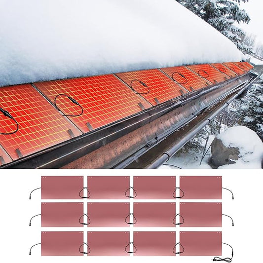 H&G lifestyles Roof Heat Metal Panel for Ice Dams Snow Melting Heat Mats for Roof and Gutters Solar Panel Heated Roof De-Icing Kit Self-Regulating Heated Roof System (14“W x 24'L)