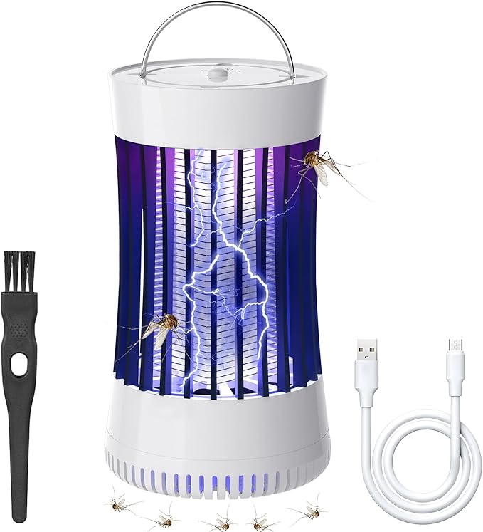 2-in-1 Indoor Electric Bug Zapper with Fan, Chargeable 1500V High Voltage Mosquitoes Killer with Hanger, Small Fly Insects Lamp Trap Catching Moth Gnat Fruit Flies, White