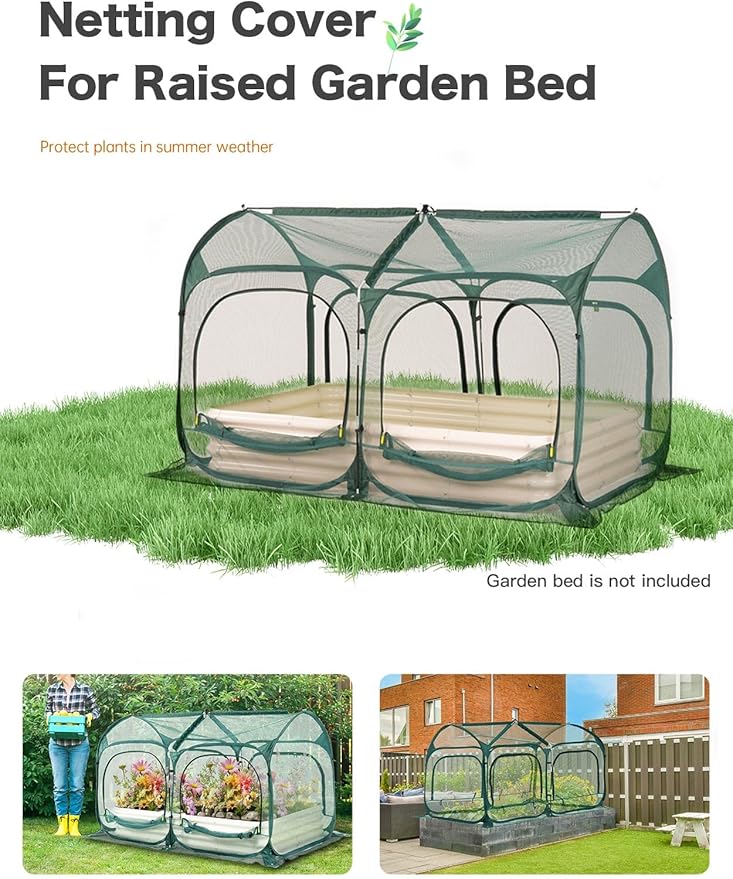 Poray Large 6.6x3.3FT Tunnel Plant Netting Cover, Pop up Crop Cage Gardening Net Cover for Protecting Vegetables &Fruits,Durable Gardening Net for Plant and Small Animals