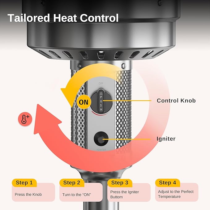 EAST OAK Anti-rust 50,000 BTU Patio Heater for Outdoor Use with Double-Layer Stainless Steel Burner, Square Round Table Design and Wheels, Propane Patio Heater for Home and Commercial, Stainless Steel