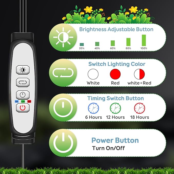 Tri-Heads Grow Lights for Indoor Plants, Full Spectrum Plant Lights for Indoor Growing with Adjustable 360° Gooseneck, 6/12/18H Timer & Dimming for Seedlings(Pack 2)