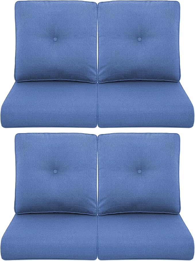Patio Chair Cushions 4 Packs - Outside High Back Thick Water-Resistant Cushion 22x24 with Zipper Cover for Outdoor Glider Rocking Chairs Loveseat Couch – Blue/Buckle