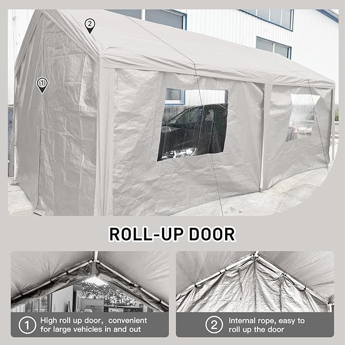 Carport 10x20 Ft Heavy Dut Car Port Canopy, Portable Garage Shelter Car Tents Carpas para Carros All Weather for Automobiles Truck Boat (White)