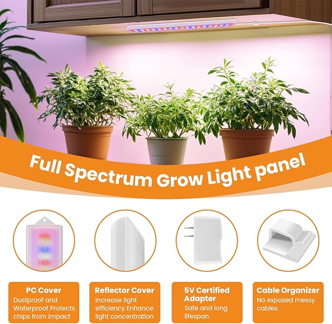 Grow Lights, 20W Red Blue White LED Full Spectrum Plant Lights for Indoor Growing, 210 LEDs Grow Lights for Indoor Plants with 4/8/12/16H Auto Timer,3 Switch Modes, 5 Dimming Levels, 2 Pack.