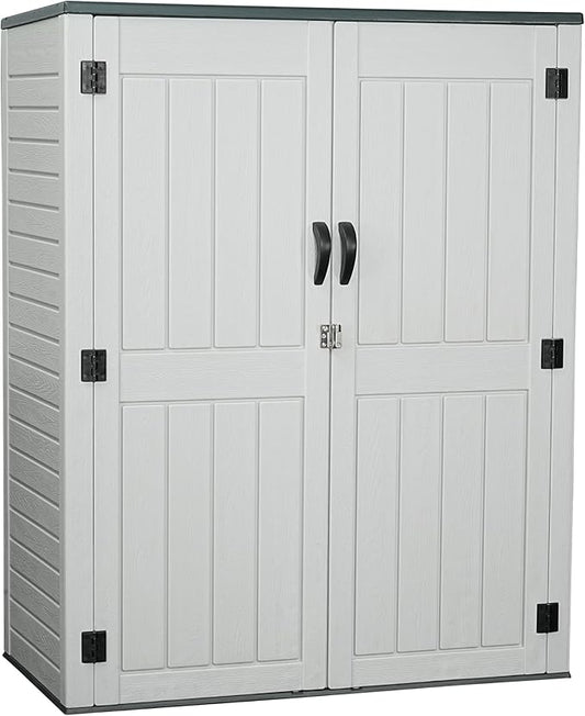 Vertical Resin Storage Shed, 60 Cuft Garden Tool Sheds & Outdoor Storage, Plastic Outdoor Storage Cabinet Waterproof, 4.5 x 2.3 ft Backyard Outside Lawn Mower Storage Shed, White