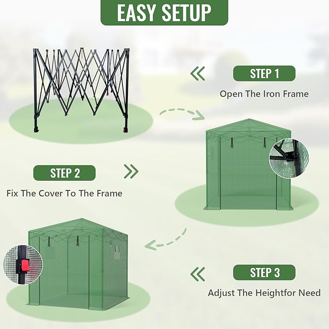 8X6 FT Pop Up Greenhouse,Greenhouse for Outdoors, Portable Walk-in Greenhouses with Roll-Up Zipper Door, PE Cover Greenhouses for Garden and Backyard, Easy Setup