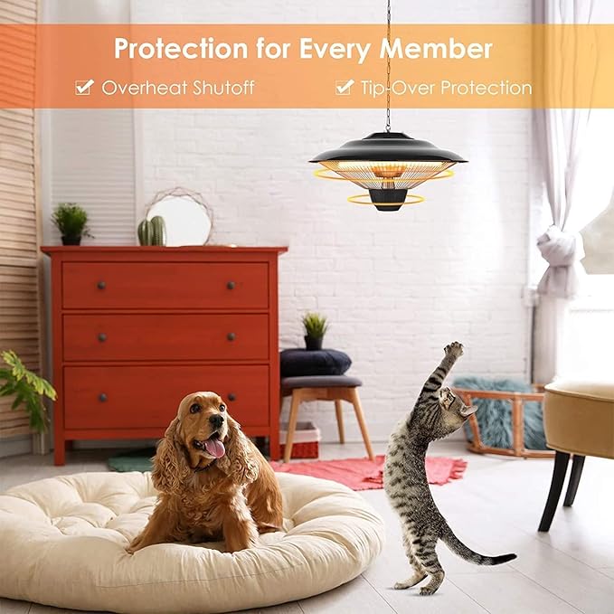 Air Choice Infrared Electric Patio Heater, 1500W Outdoor Heaters for Patio with Overheat Protection, Adjustable Chain Length, Hanging Electric Heating for Home/Ceiling/Garage Use