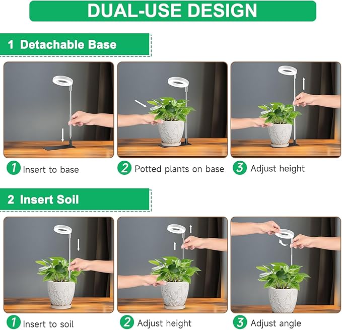 Grow Light, Full Spectrum Plant Lights for Indoor Growing with with 3/9/12H Timer, 3 Color Modes, 10 Brightness, 6.5"-26" Height Adjustable Halo Grow Light with Base, 3 Pack(3.4in)
