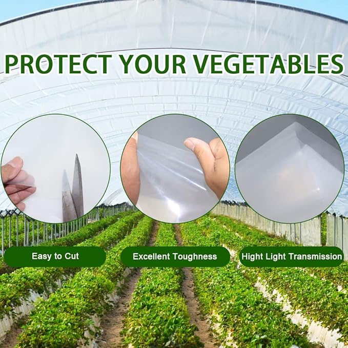 6 mil Greenhouse Plastic Film Sheeting Cover 10 x 26 Ft UV Resistant Clear Polyethylene Film Green House Hoop Farm Plastic Cover for Gardening, Farming, Agriculture