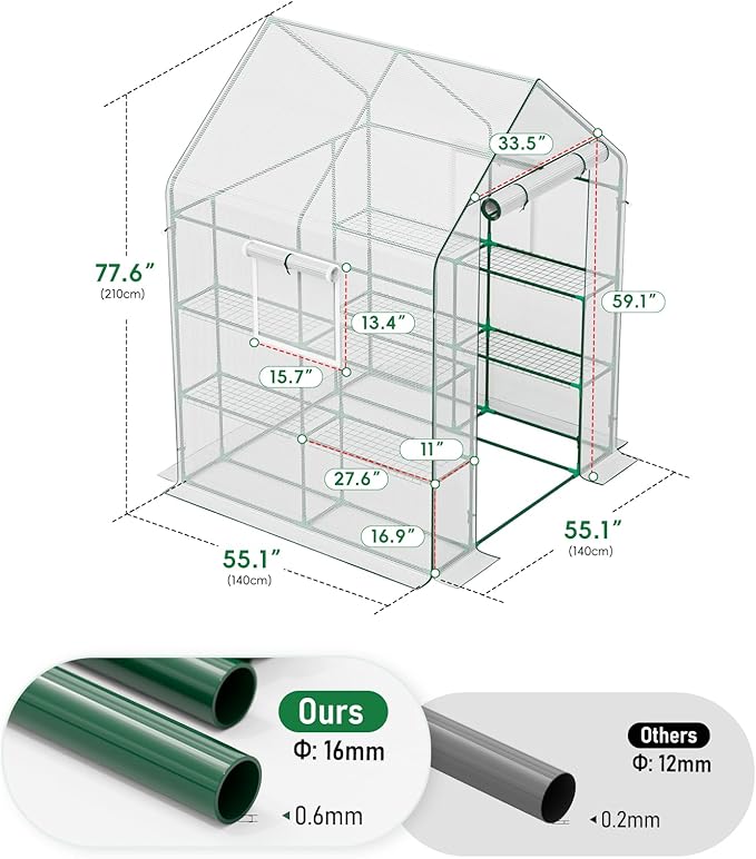 56×56×78Inch Walk-in Greenhouse, Heavy Duty Small Plant House with Thicken PE Cover and Steel Frame, for Garden, Outdoors, Indoors, White