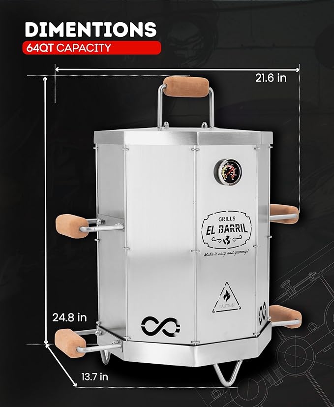 EL BARRIL 15lbs Stainless Steel Foldable Charcoal Smoker & Grill Barrel – Portable Outdoor Smokers with Grilling Accessories & Carry Bag