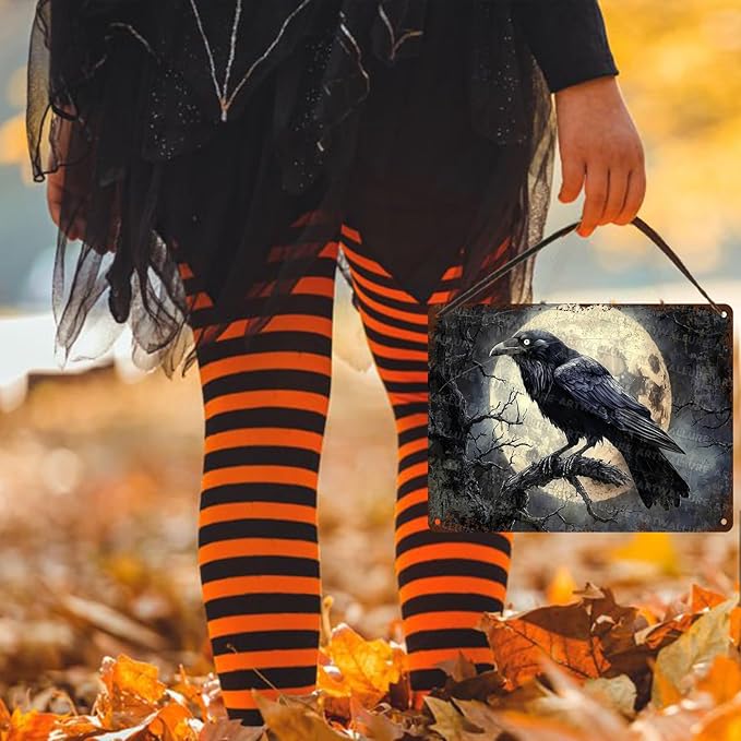 Halloween Crow Vintage Metal Tin Sign for Home Bar Kitchen Hotel Dining Room Coffee 12x16inch