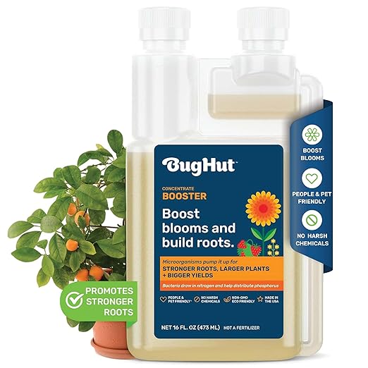 Booster Liquid Plant Food - Formula for Strong Roots, Vibrant Blooms, and Healthy Growth - Ideal for Indoor & Outdoor Gardening - People, Pets & Pollinator Friendly - 16 fl oz, Makes 63 Gallons