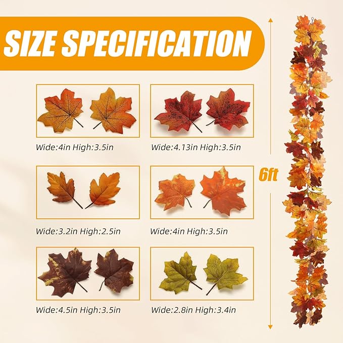 Fall Decor Set 5 Pack 5.9Ft Artificial Fall Maple Leaves Garland - 70pcs with Mini Pumpkins kit, Happy Fall Porch Banner Welcome Signs Autumn Decor for Thanksgiving Home & Fall Decorations