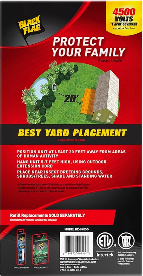 Black Flag BZ-15 Bug Mosquito Zapper Outdoor Zapper 4500 Volts UV White Light