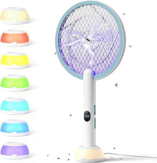 YISSVIC Electric Fly Swatter Bug Zapper Racket 4000V LED Screen Dual Modes Fly Zapper Rechargeable for Indoor Home Office Backyard Patio Camping