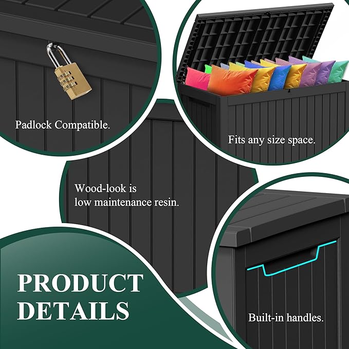 230 Gallon Outdoor Storage Box – Resin Deck Box with Lockable Lid, Waterproof Patio Furniture Storage for Tools, Garden & Yard Organization