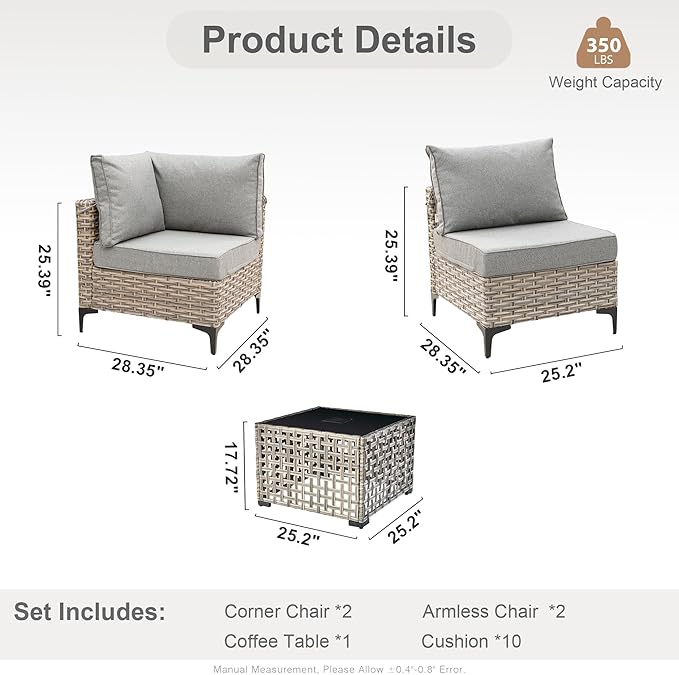 Outdoor Sectional Patio Furniture Set with Glowing Table,5 Pieces Wicker Conversation Sets L Shaped Couch Out Door Sofa Set Outside Furniture for Garden Deck Yard Porch,Dark Grey