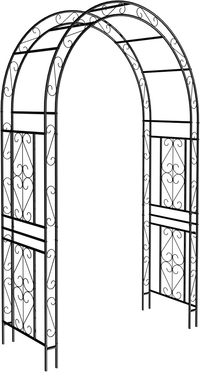 Metal Garden Arch 90" H Garden Arbor Trellis Climbing Plants Support Pattern Arch Outdoor Lawn Wedding Party Events Archway Black