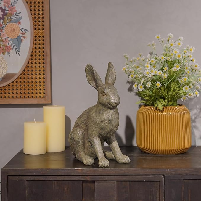DiliComing Grey Resin Rabbit Garden Statue - 12 Inch Large Garden Statues for Home Yard Decor Garden Statues for Outside Balcony Bunny Decor for Garden Gifts
