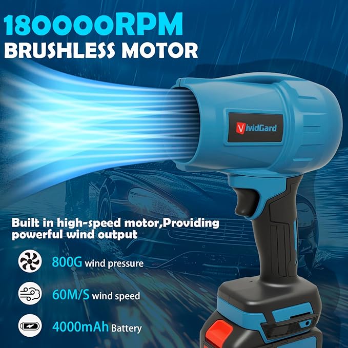 Electric Cordless Leaf Blower 800g Thrust Handheld Leaf Blower 2 X 4.0Ah Batteries and Charger Included, Lightweight Leaf Blowers for Patio Cleaning, Lawn Care, Blowing Leaves and Dust