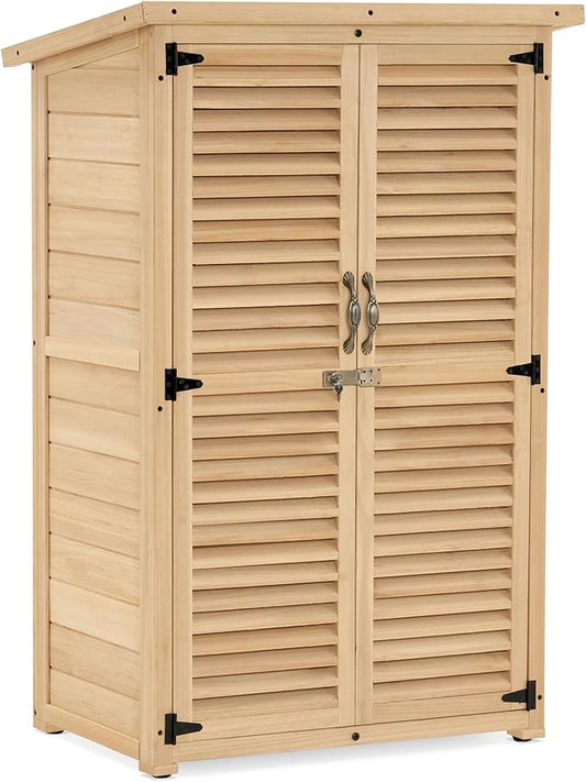 MCombo Outdoor Storage Cabinet, Wooden Storage Shed with Latch, Outside Garden Tool Shed with 2 Doors for Patio Yard Lawn, 0709 (Natural, Small)
