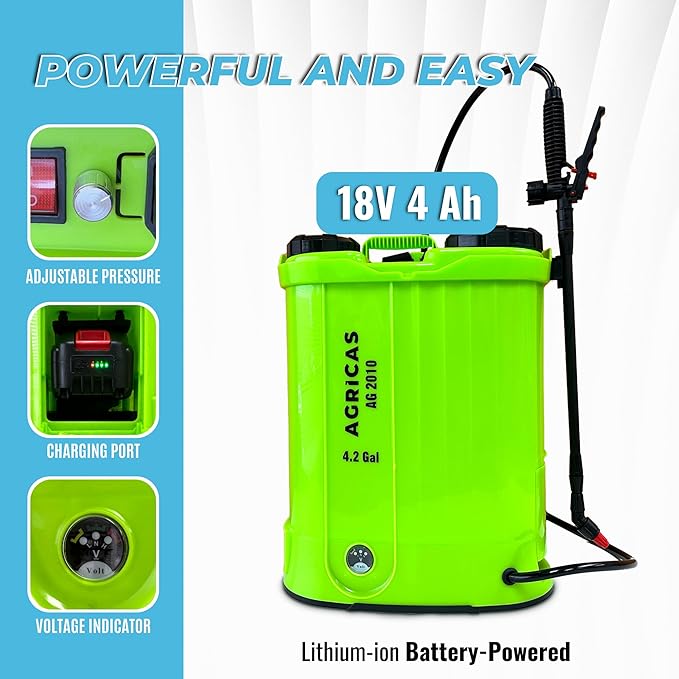 Battery Powered Backpack Sprayer 4.2 Gallon, Adjustable 0-100 PSI Pressure, Compatible with Makita 18V Battery, 7 Nozzles, Telescopic Wand, Charger Included, Electric Sprayer, Lawn & Garden Use