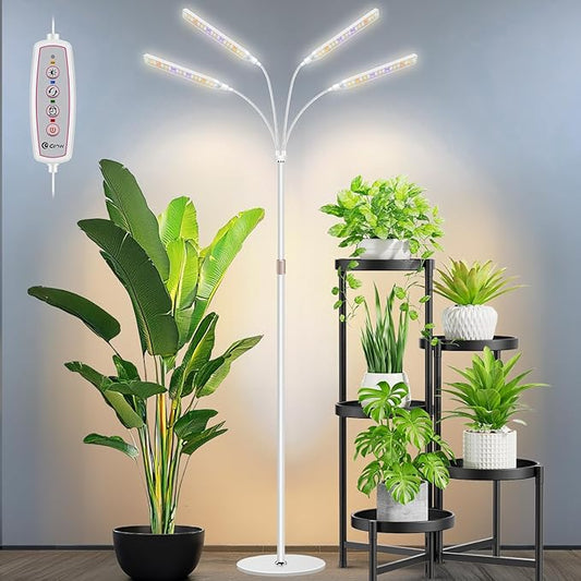 Grow Lights for Indoor Plants, 4-Head Full Specturm Plant Grow Light with 4/8/12/16H Timer, 3 Color Modes, 5 Brightness, 24-68.7in Height Adjustable Floor Growing Lamp for Tall Large Plants