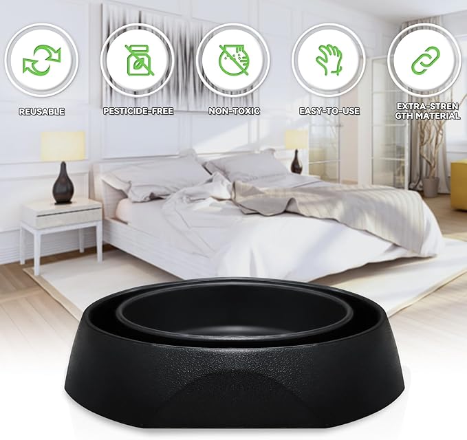 Bed Bug Interceptors Trap Detector | Bedbug Traps for Bed Legs with Anti Skid Pads (Black -12 Pcs)