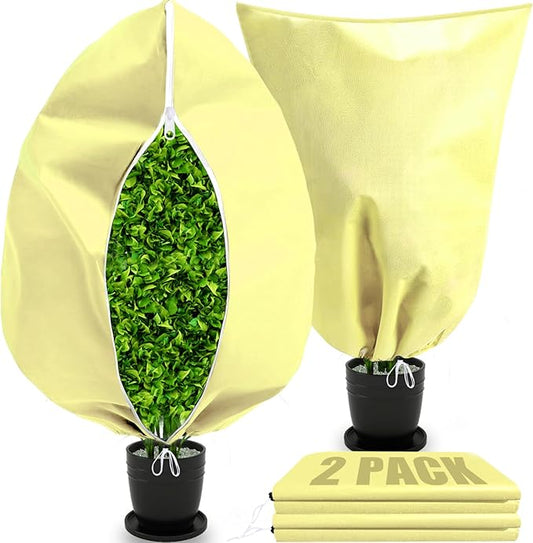 2 Pack Plant Covers Freeze Protection with Zipper Drawstring, 31.4" X 47.2" Winter Cold Weather Frost Covers Shrubs Trees Jacket for Outdoor Plants Fruit Tree Plant Protection Cover Bags