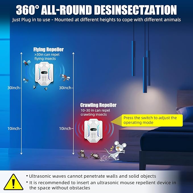 2025 Upgraded Ultrasonic Pest Repellent Indoor Insect Repeller,Pest Control,Repellent Roach,Mouse,Spider,Bugs,Mosquito,Mice,Ant, 6 Packs Rodent Repellent Ultrasonic Plug in,Family and Pets Friendly