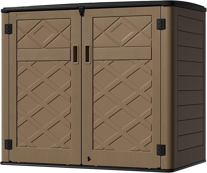 Resin Outdoor Storage Shed, Outdoor Storage Box Waterproof for Garden Tools, Patio Furniture, Trash Cans, Garage Storage, Lockable