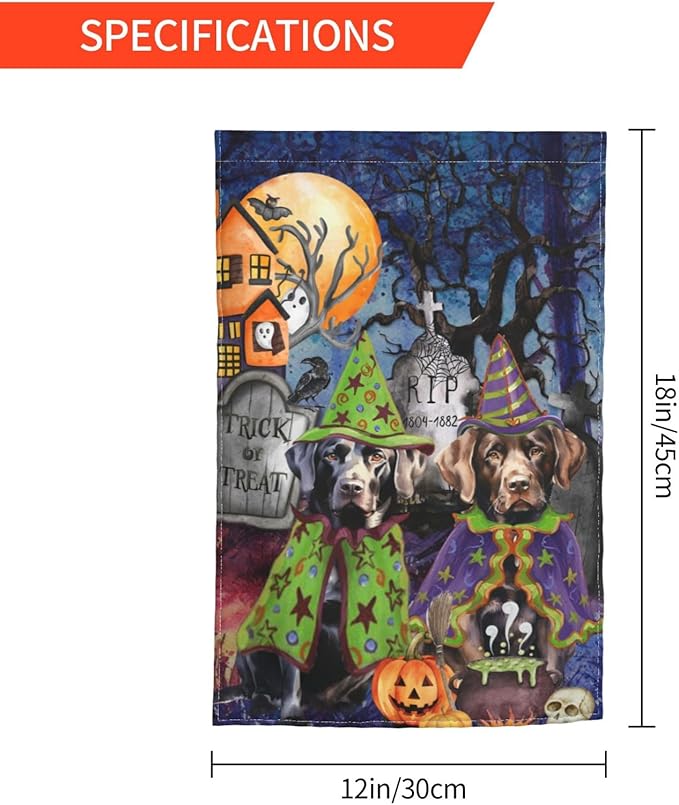Labrador Dog Halloween Tombstone Scary Pumpkin Garden Flag Welcome Party Outdoor Outside Decorations Picks Home House Garden Yard Decor 12x18 Inch