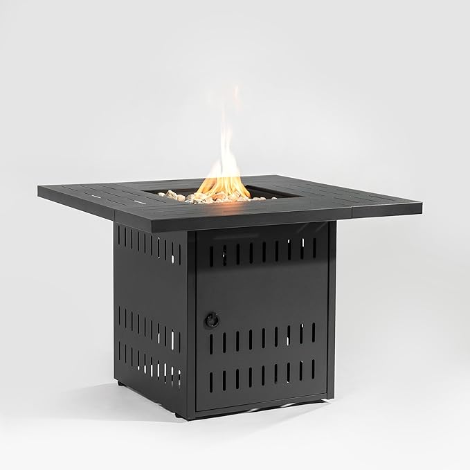 34'' Propane Fire Pit Table, 50,000 BTU Detachable Tabletop Fire Table with Steel Lid, Laval Rocks, Deck Safe Fire Pit, Gas Fire Pits for Outside Patio