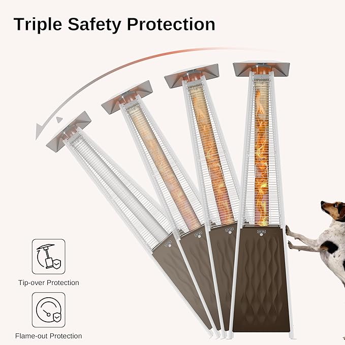 EAST OAK Pyramid Patio Heater, 48,000 BTU Outdoor Patio Heater, Quartz Glass Tube Propane Heater, Triple Protection System, With Wheels, Outdoor Heater for Commercial & Residential, Brown