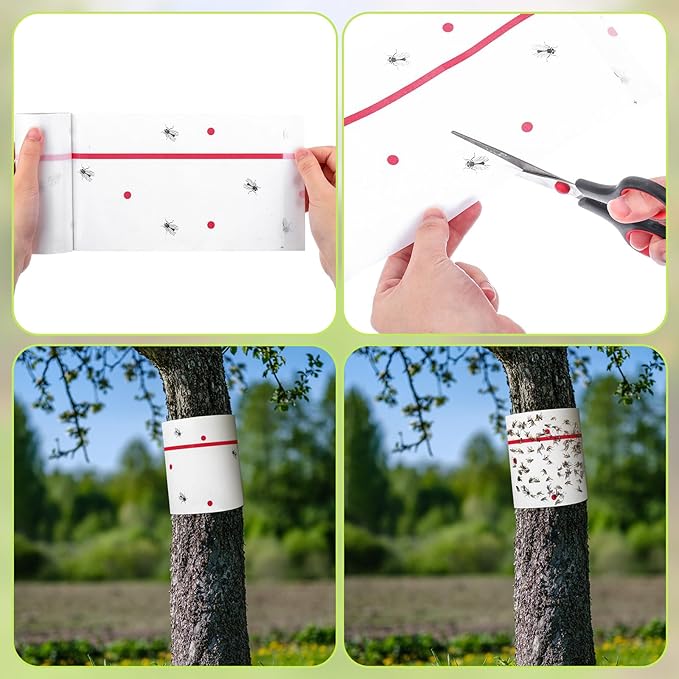 Qualirey 6 Rolls Spotted Lantern Fly Traps 30 Feet Each Roll Fly Tree Trap Sticky Strips Outdoor Fruit Glue Strips Disposable Tape Indoor Paper Sheets for Protecting Trees(White)