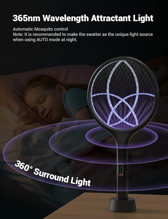 YISSVIC Electric Fly Swatter Bug Zapper Racket Dual Modes Mosquito Killer with Purple Mosquito Light Rechargeable for Indoor Home Office Backyard Patio Camping (Black 2 Pack)