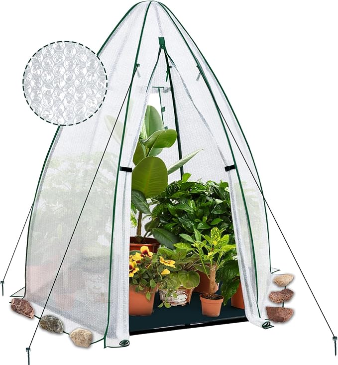 EAGLE PEAK Portable Mini Dome Greenhouse with Zippered Door and Mesh Window, Outdoor Mini Hexagon Greenhouse Kit for Indoor Outdoor Gardening 63”x63”x72”, Agricultural Bubble Film Cover