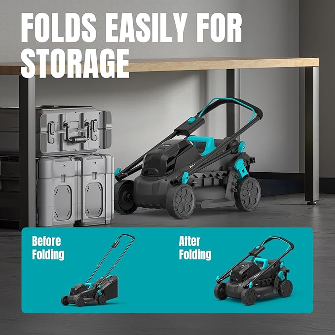 Electric Lawn Mower Cordless, 20V 13 inch Push Lawn Mower with 5-Position Cutting Height Adjustment, 2x4.0Ah Battery and Charger Included