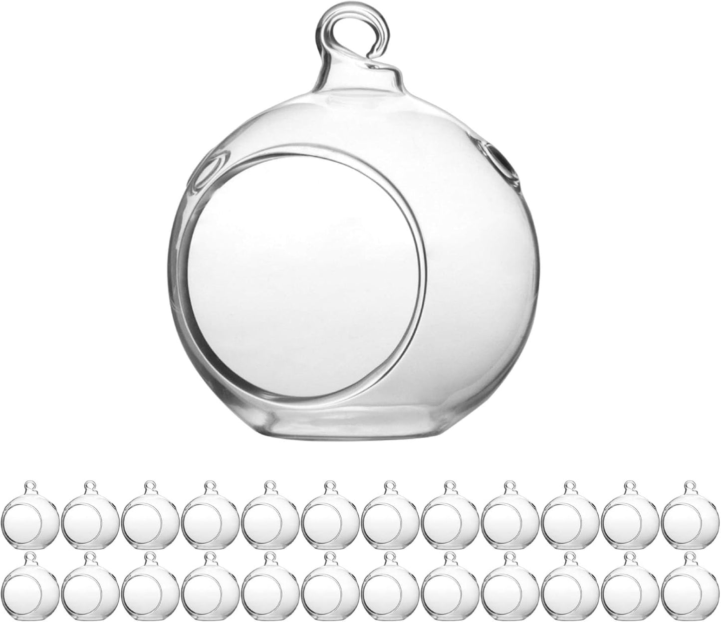 WGV Hanging Terrarium Globe, Width 2.5", Height 3", DIY Air Succulent Planter, Clear Glass Vase Orb with Flat Bottom, Candle Holder for Windowsill Outdoor Garden Decor, 24 Pieces Bulk