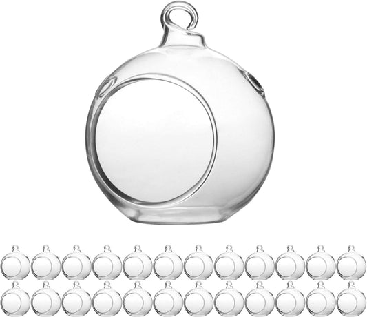 WGV Hanging Terrarium Globe, Width 2.5", Height 3", DIY Air Succulent Planter, Clear Glass Vase Orb with Flat Bottom, Candle Holder for Windowsill Outdoor Garden Decor, 24 Pieces Bulk