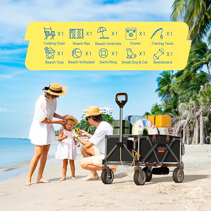 Litheli Electric Wagon Cart with Battery Power, All-Terrain Wheels & Variable Speed | 200L Capacity, 300 lbs Heavy-Duty Utility Wagon for Camping Gear, Beach Trips, Garden Tools & Shopping Hauls