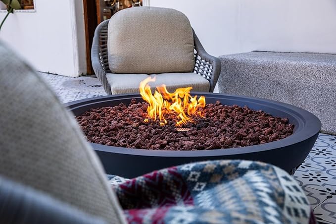 Rose Bowl Concrete Fire Pit 48" x 48" Outdoor Patio Firepit Includes Lava Rocks Modern Fire Pits & Outdoor Fireplaces for Garden, Deck, Indoor & Outdoor Heating