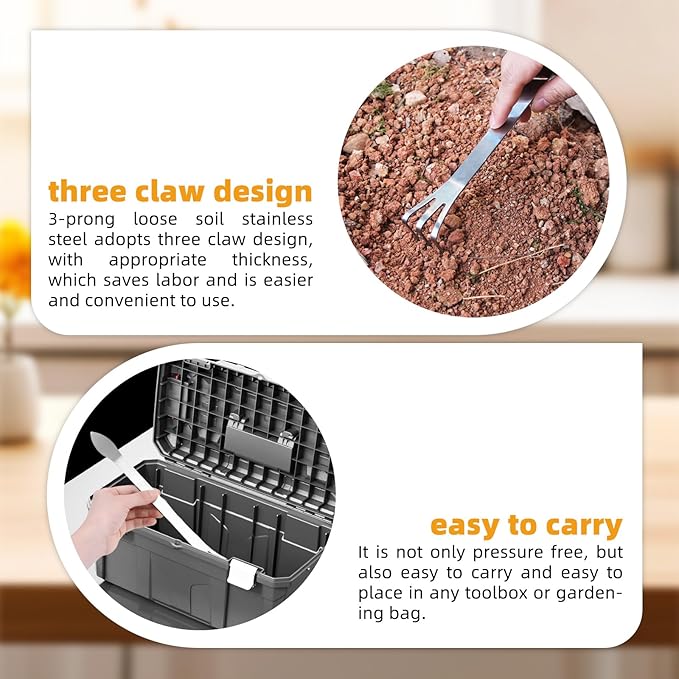 Stainless Steel Root Rake，Stainless Steel 3 Prong Root Rake Pick Loosen Soil Bonsai Tree Tool Set for Gardening Plants