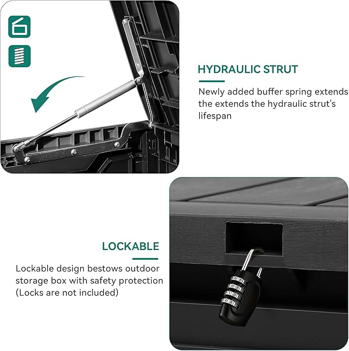 YITAHOME 80 Gallon Resin Deck Box, Outdoor Lockable Storage Box for Patio Furniture, Waterproof Patio Deck Box for Cushions, Pool Supplies, Sports Equipment and Garden Tools, Black