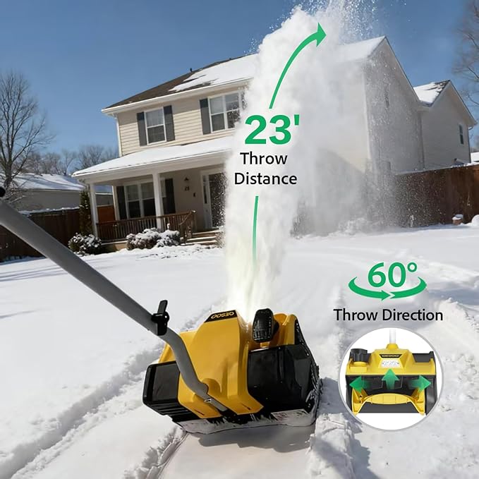 12-Inch Cordless Brushless Snow Shovel Compatible with DeWalt 20V/60V Battery(Tool Only) Electric Snow Blower with 23ft Throwing Distance, Adjustable Chute, Smart Control, LED Light for Driveway