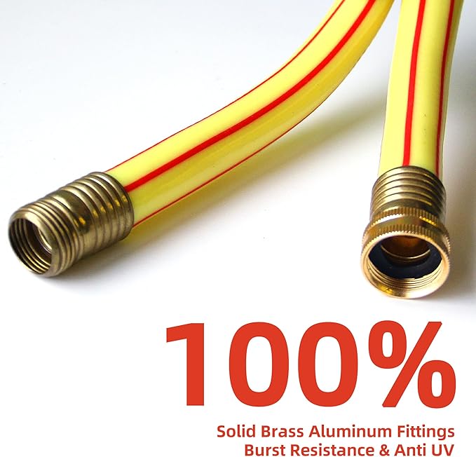 Solution4Patio Yellow Garden Hose 3/4 in. x 25 ft. -Heavy Duty Durable Flexible Lightweight Water Pipe-Brass Aluminum Ends for Household & Commercial Use -Kink Free, No Leaking, Male/Female Fittings