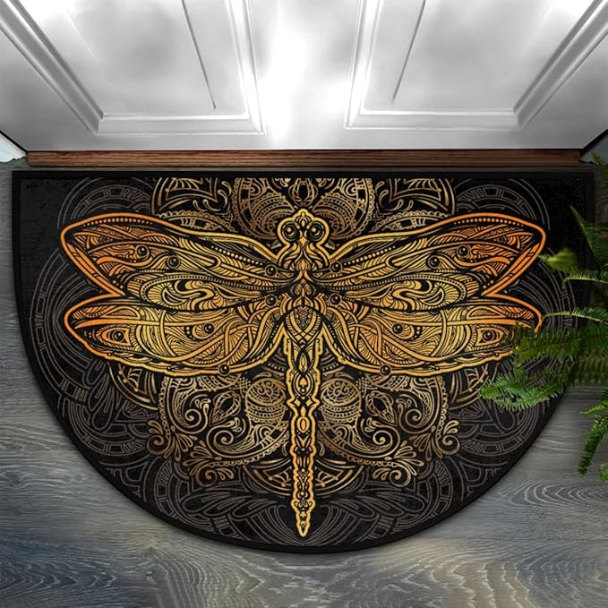 cfpolar Boho Dragonfly Half Round Door Mat, Non Slip Area Rug Soft Doormat for Front Door Indoor Entrance Welcome Mat for Garage Patio Home Decor 24 x 36 in